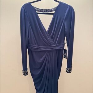 New Adrianna Papell Navy Long Sleeve Dress with Embellished Cuffs NWT